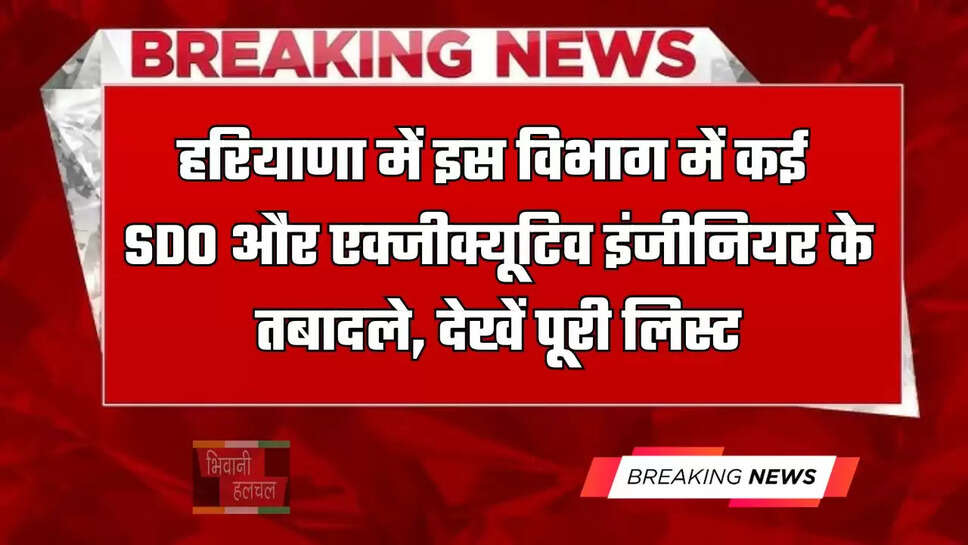 हरियाणा में इस विभाग में कई SDO और एक्जीक्यूटिव इंजीनियर के तबादले, देखें पूरी लिस्ट