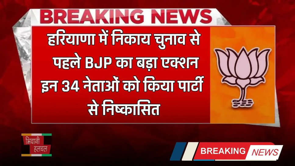  Haryana: हरियाणा में निकाय चुनाव से पहले BJP का बड़ा एक्शन, इन 34 नेताओं को किया पार्टी से निष्कासित