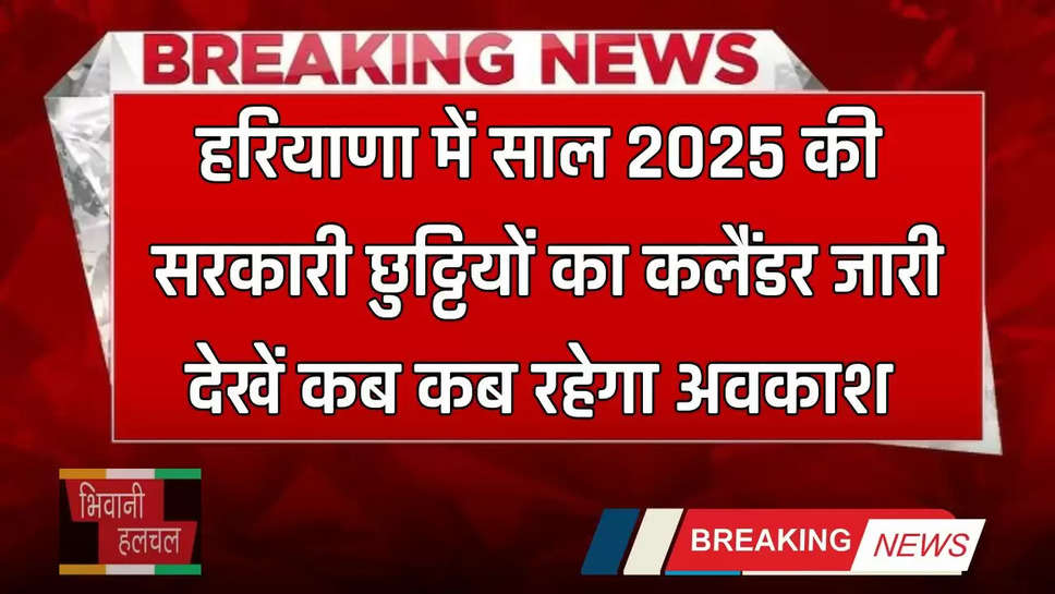 Haryana : हरियाणा में साल 2025 की सरकारी छुट्टियों का कलैंडर जारी, देखें कब कब रहेगा अवकाश 