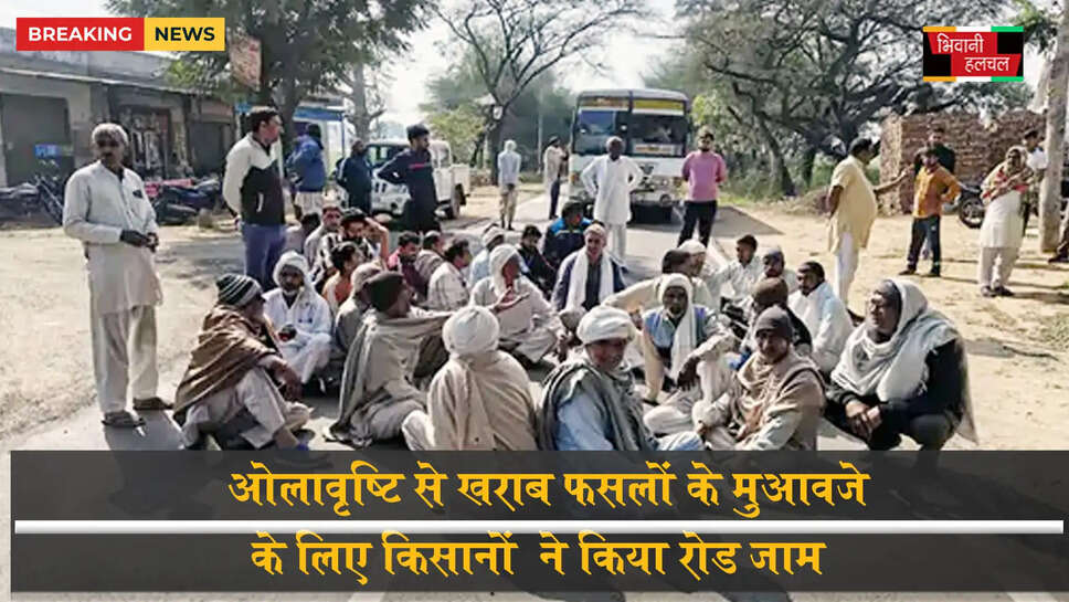 ओलावृष्टि से खराब फसलों के मुआवजे के लिए किसानों ने किया रोड जाम&nbsp;&nbsp;