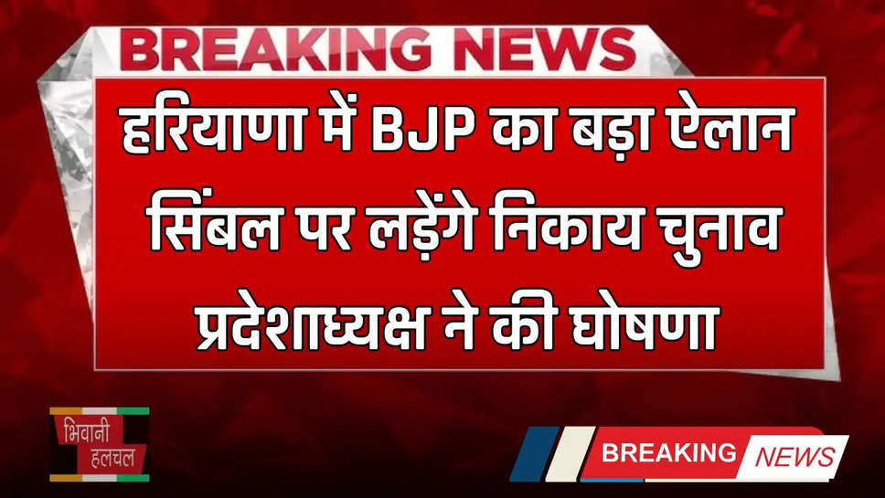 Haryana: हरियाणा में BJP का बड़ा ऐलान, सिंबल पर लड़ेंगे निकाय चुनाव, प्रदेशाध्यक्ष ने की घोषणा