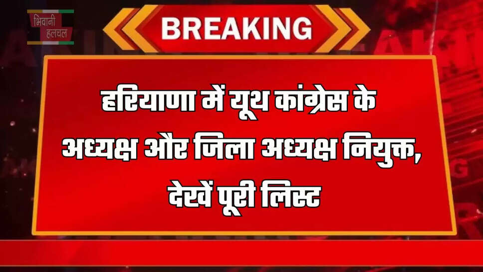 हरियाणा में यूथ कांग्रेस के अध्यक्ष और जिला अध्यक्ष नियुक्त, देखें पूरी लिस्ट