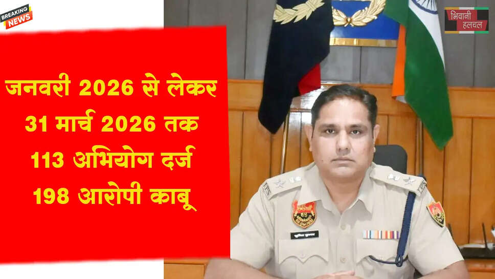 जनवरी 2026 से लेकर 31 मार्च 2026 तक&nbsp;113 अभियोग दर्ज कर कुल 198 आरोपियों को&nbsp;किया गिरफ्तार