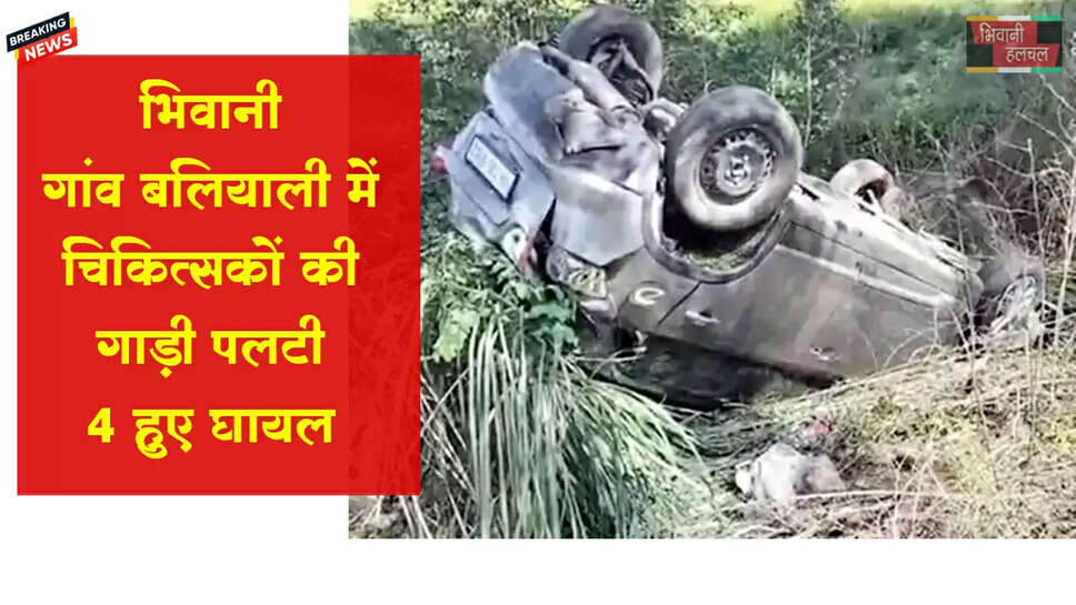 भिवानी में डॉक्टरों की गाड़ी पलटी,4 लोग घायल