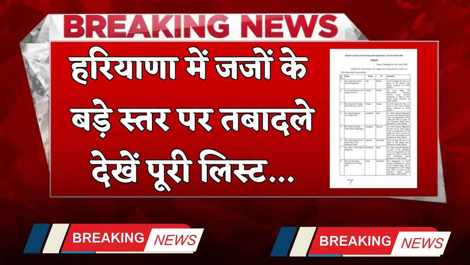 Haryana Judge Transfer: हरियाणा में जजों के बड़े स्तर पर तबादले, देखें पूरी लिस्ट