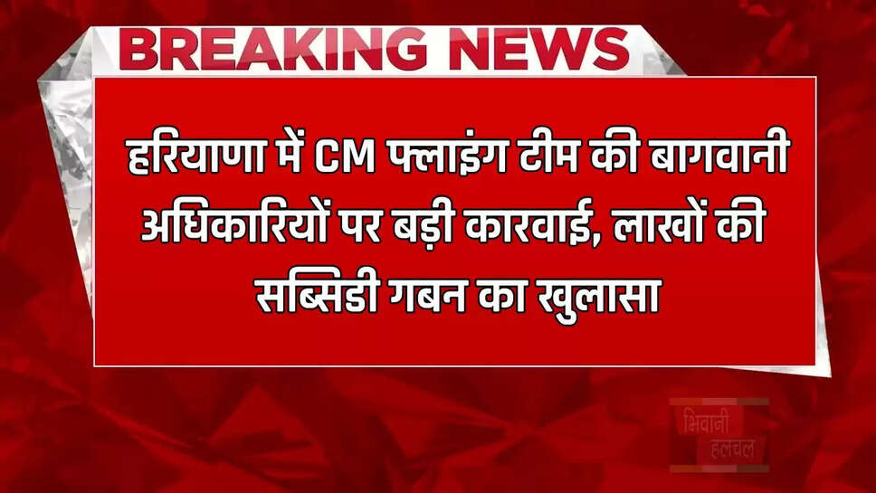 हरियाणा में CM फ्लाइंग टीम की बागवानी अधिकारियों पर बड़ी कारवाई, लाखों की सब्सिडी गबन का खुलासा