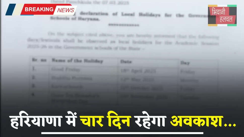 Haryana: हरियाणा में चार दिन रहेगा अवकाश, विभाग ने जारी किया ये आदेश&nbsp;