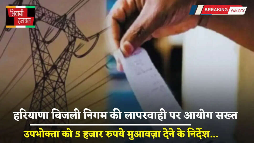  Haryana: हरियाणा बिजली निगम की लापरवाही पर आयोग सख्त, उपभोक्ता को 5 हजार रुपये मुआवज़ा देने के निर्देश