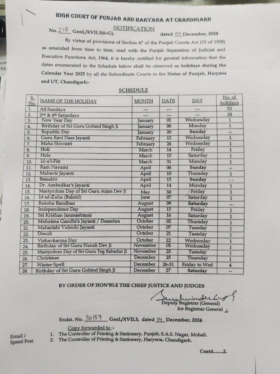 Haryana Punjab Highcourt: हरियाणा एवं पंजाब हाईकोर्ट कैलेंडर 2025 जारी, देखें पूरी जानकारी